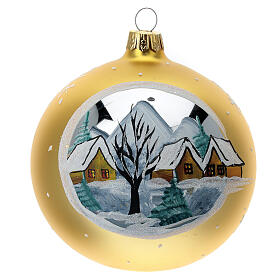 Pallina Natale oro villaggio montagne vetro soffiato 100 mm
