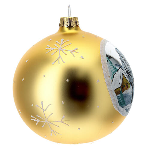 Bola árvore de Natal aldeia de montanha vidro soprado dourado 100 mm 4
