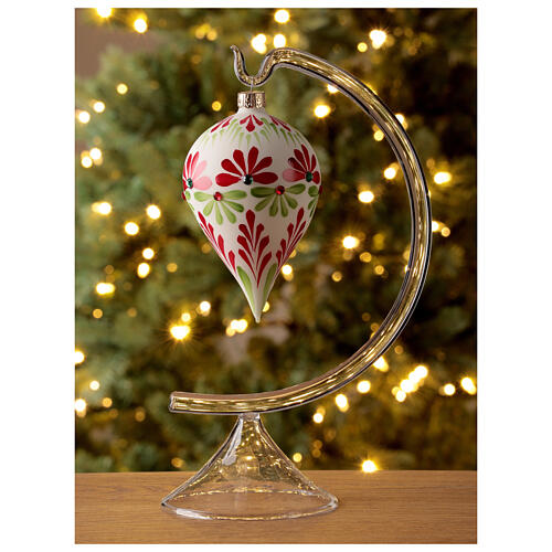 Raindrop Christmas ornament stylized flowers blown glass 2