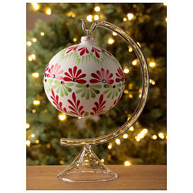 Boule Noël pierres fleurs colorées blanche verre soufflé 120 mm