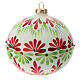 Boule Noël pierres fleurs colorées blanche verre soufflé 120 mm
