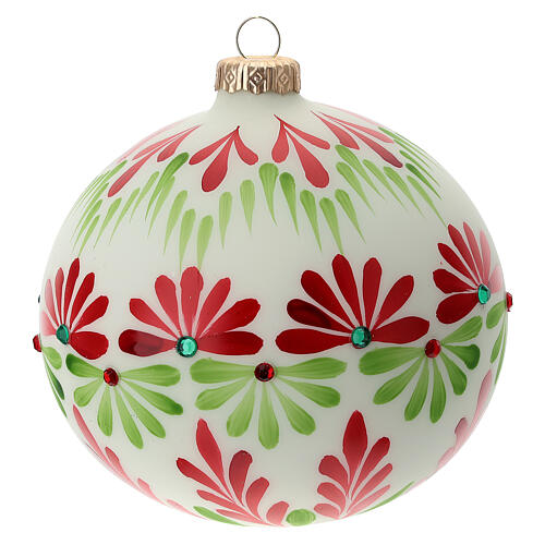 Glass Christmas tree ball ornament stones colored flowers 120 mm 3