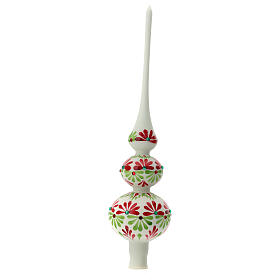 Tricolor Christmas tree tip blown glass flowers 35 cm
