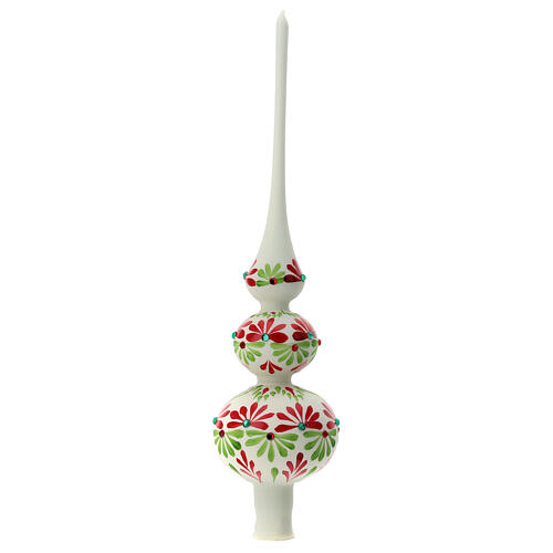 Tricolor Christmas tree tip blown glass flowers 35 cm 1