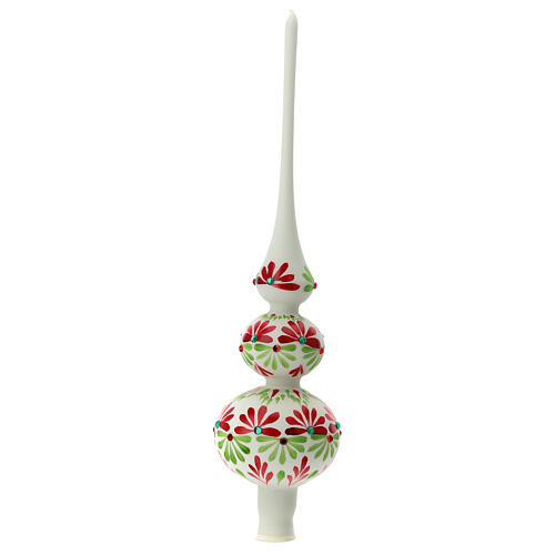 Tricolor Christmas tree tip blown glass flowers 35 cm 3