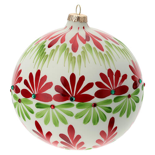 Christmas ball white stylised flowers green red blown glass 150 mm 4
