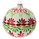 Christmas ball white stylised flowers green red blown glass 150 mm s1