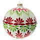 Christmas ball white stylised flowers green red blown glass 150 mm s3
