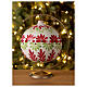 Pallina Natale bianca fiori stilizzati verde rosso vetro soffiato 150 mm s2