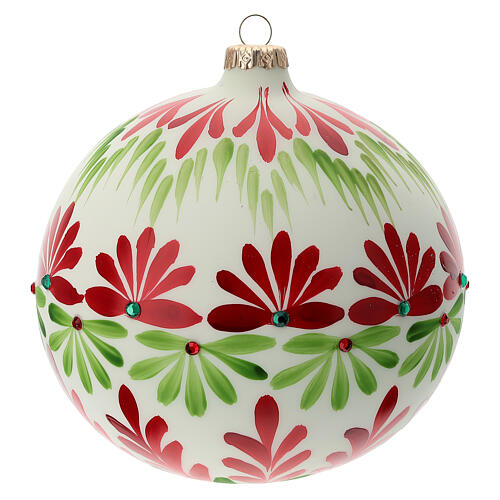 Christmas ball red green flowers blown glass 150 mm 1