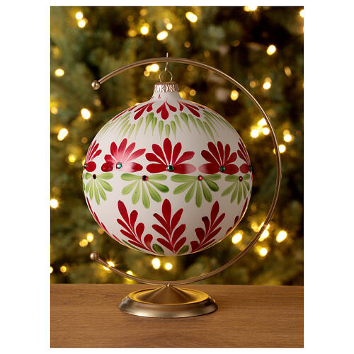 Christmas ball red green flowers blown glass 150 mm 2