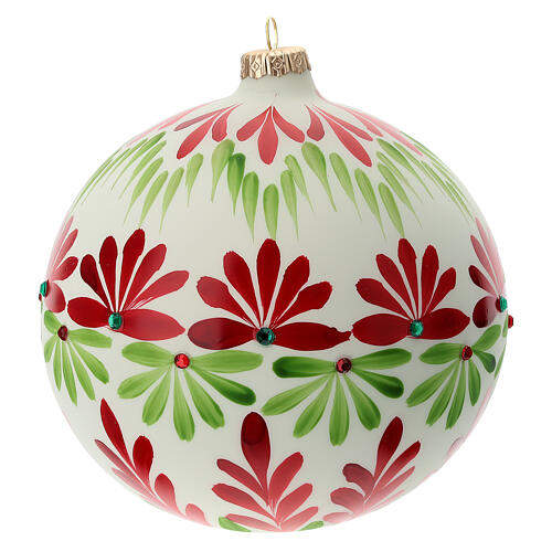 Christmas ball red green flowers blown glass 150 mm 3