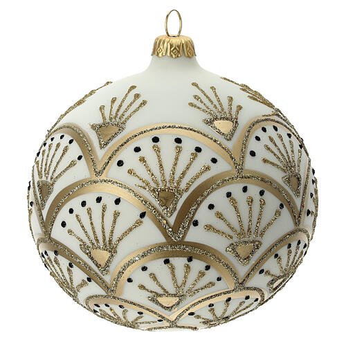 Bola árvore de Natal branco opaco com decoração dourada glitter vidro soprado 120 mm 3