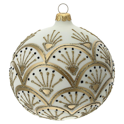 Bola árvore de Natal branco opaco com decoração dourada glitter vidro soprado 120 mm 4