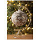 Bola árvore de Natal branco opaco com decoração dourada glitter vidro soprado 120 mm s2
