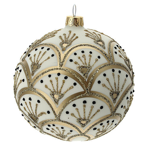 Christmas tree ornament golden white fans blown glass 100 mm 1