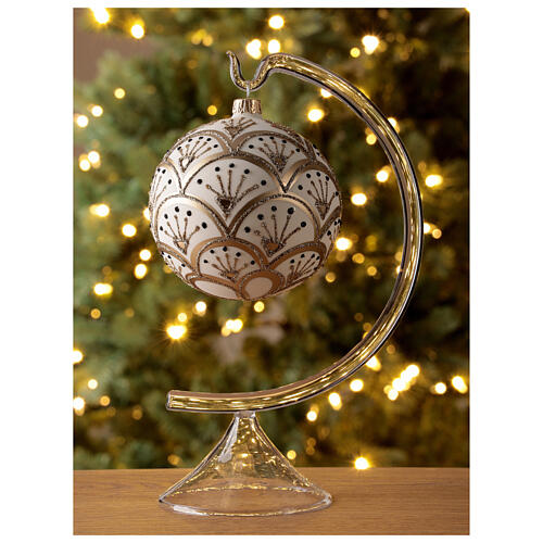 Christmas tree ornament golden white fans blown glass 100 mm 2