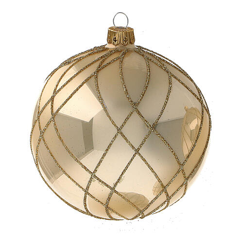 Christmas ball glossy gold interwoven decorations blown glass 100 mm, 4 pcs 2