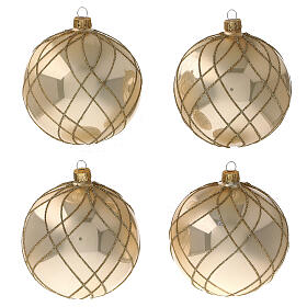 Boule Noël or brillant décoration lignes croisées verre soufflé 100 mm