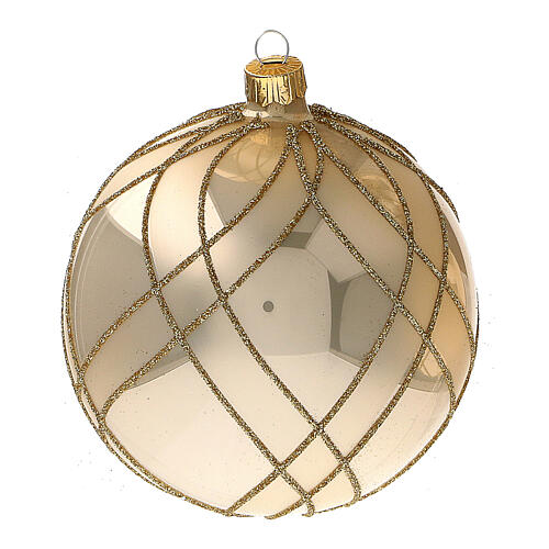 Boule Noël or brillant décoration lignes croisées verre soufflé 100 mm 3