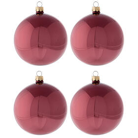 Palline albero Natale rosa malva lucido 100 mm vetro soffiato 4 pz