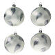 White Christmas ball silver hearts blown glass 100 mm, 4pcs s1