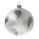 White Christmas ball silver hearts blown glass 100 mm, 4pcs s2