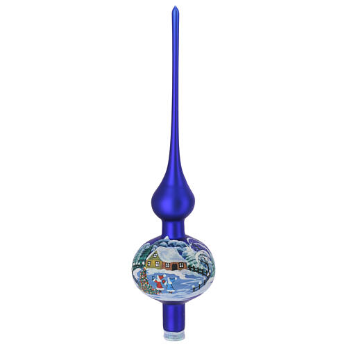 Puntale natalizio azzurro case innevate vetro soffiato 35 cm 1