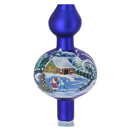 Puntale natalizio azzurro case innevate vetro soffiato 35 cm 2