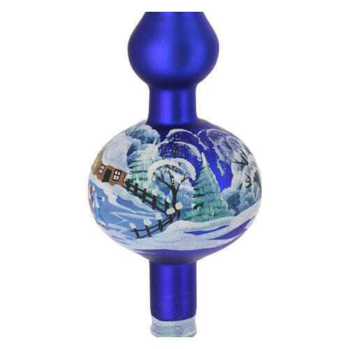 Puntale natalizio azzurro case innevate vetro soffiato 35 cm 4