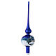 Blue Christmas tree topper snowy houses blown glass 35 cm s3