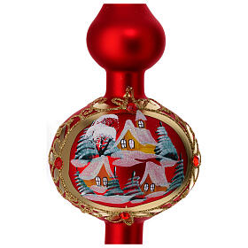 Glass Finial tree topper satin red snowy village 35 cm