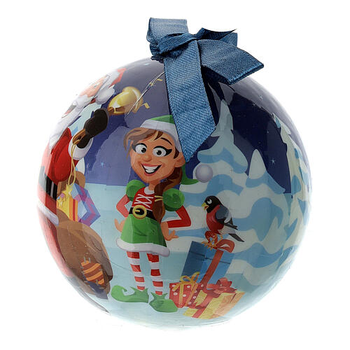 Bola para árvore de Natal Pai Natal com elfos diâmetro 75 mm 2