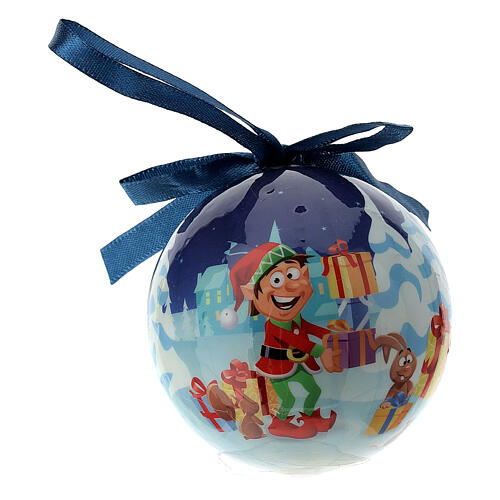 Bola para árvore de Natal Pai Natal com elfos diâmetro 75 mm 3