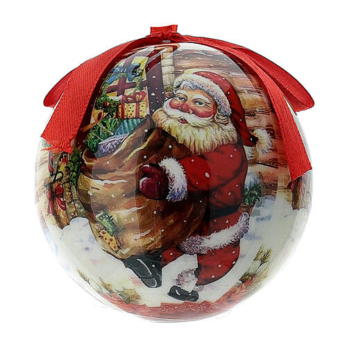 Boule Père Noël avec sac cadeaux 75 mm 2