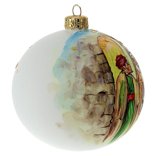 Christmas tree ball white blown glass with Holy family and shepherd 100 mm 4