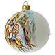 Christmas tree ball white blown glass with Holy family and shepherd 100 mm s3