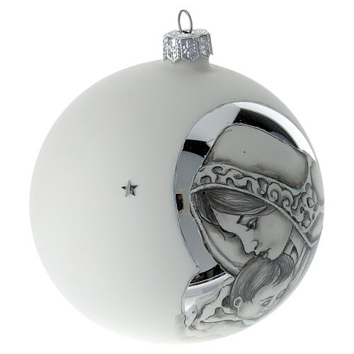 Christmas tree ball white blown glass with Mary and Jesus 100 mm 4
