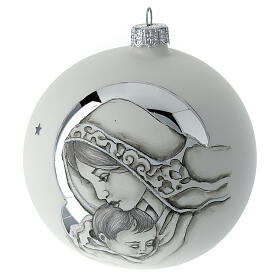 Boule Noël en verre soufflé blanc décoration Marie et Enfant Jésus 100 mm