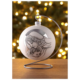 Boule Noël en verre soufflé blanc décoration Marie et Enfant Jésus 100 mm