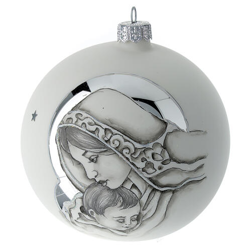 Glass Christmas ball Mary and Child white decor 100 mm 1