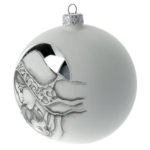 Glass Christmas ball Mary and Child white decor 100 mm 3