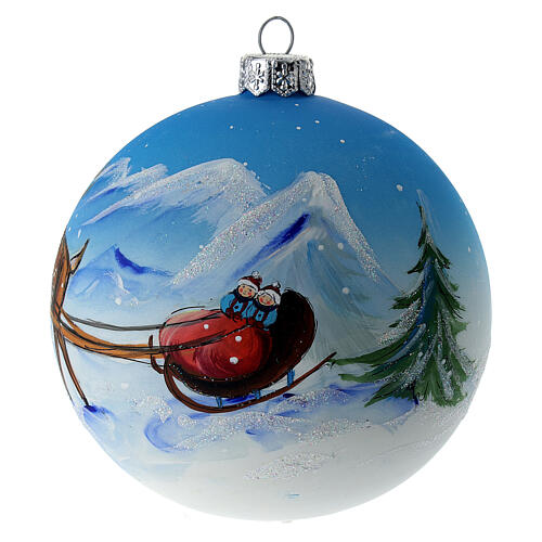 Christmas tree ball blue blown glass with sleigh 100 mm 3