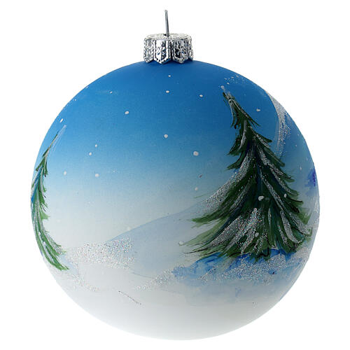 Christmas tree ball blue blown glass with sleigh 100 mm 5