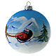 Christmas tree ball blue blown glass with sleigh 100 mm s3