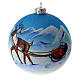 Bola árvore de Natal vidro soprado azul trenó com rena 10 cm s1