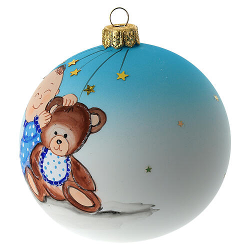 Christmas tree ball white blown glass with boy and plushy toy 100 mm 3