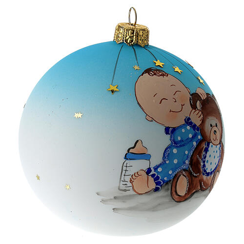Christmas tree ornament in blown glass with baby boy and teddy bear 100 mm 4