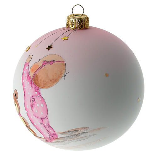 Christmas tree ball white blown glass with baby girl 100 mm 3