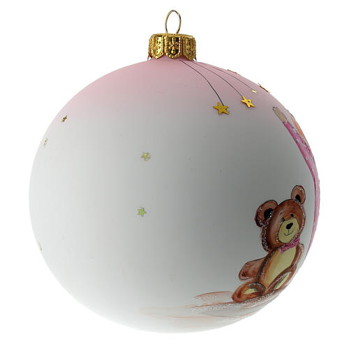 Christmas tree ball white blown glass with baby girl 100 mm 4